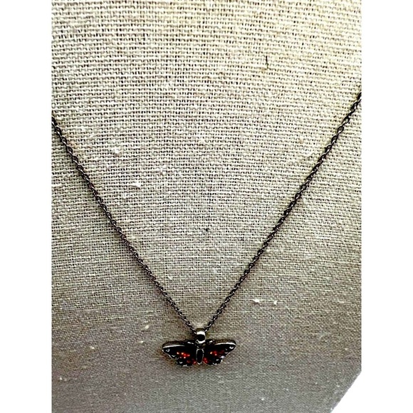 Butterfly Pendant Necklace With Clear, Orange & Black Rhinestones.  B52 - Picture 7 of 12